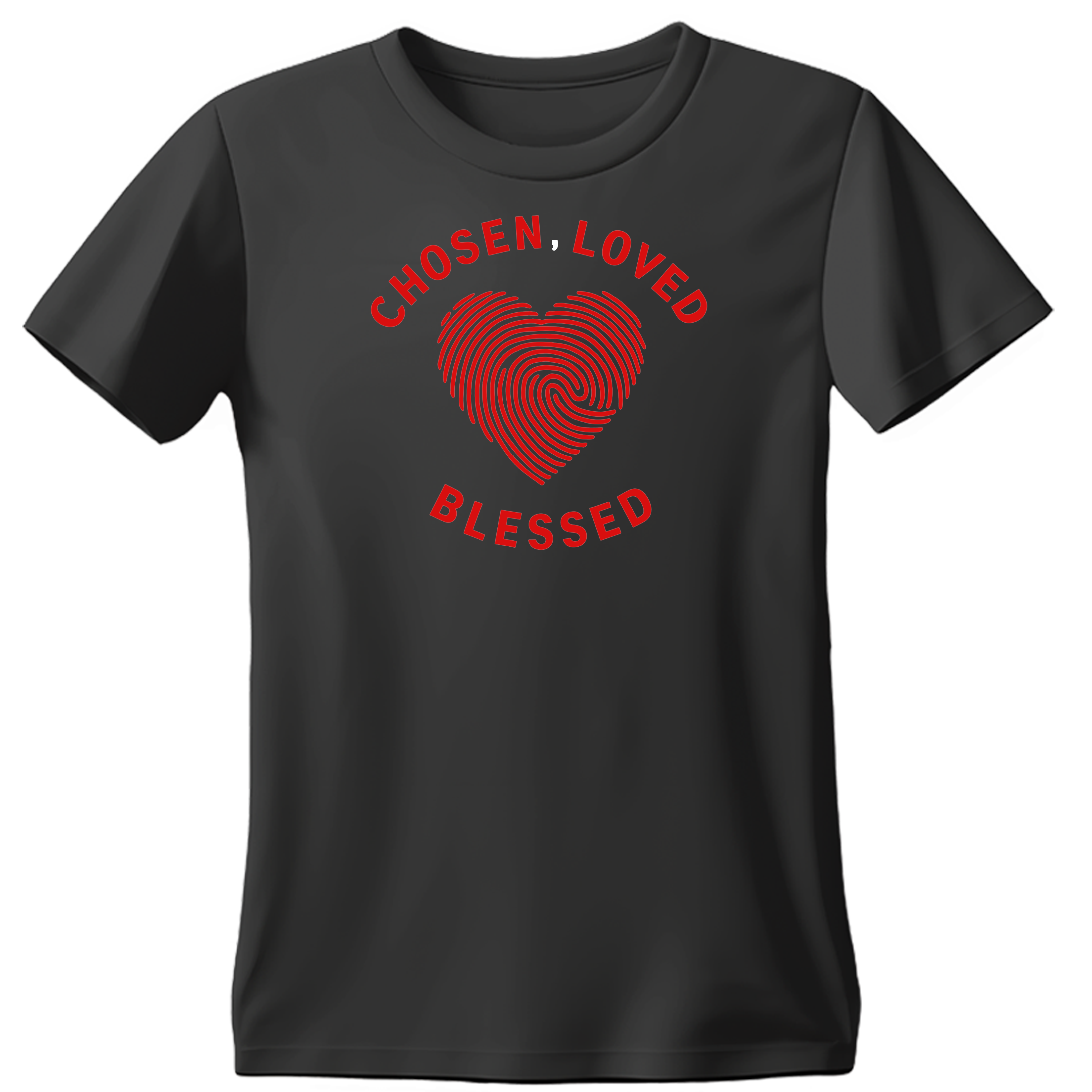 Black t-shirt with heart and text design